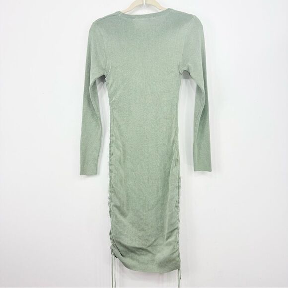 Lioness Military Minds Light Green Ruched Tie Side Ling Sleeve Stretch Dress NEW - Picture 8 of 16